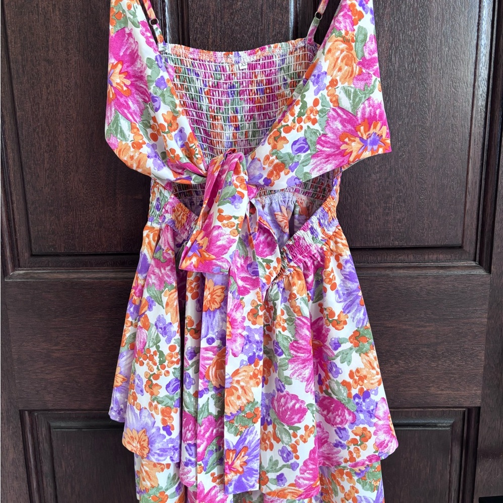 Tie-Front Floral Romper in Pink, Purple & Orange